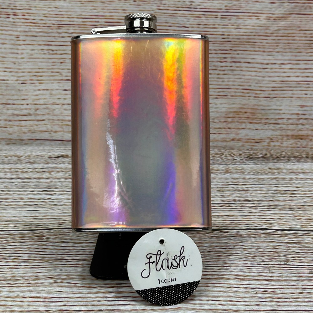 Made For Retail‎ Rose Holo Iridescent Stainless Steel Hip Flask 8oz NEW
